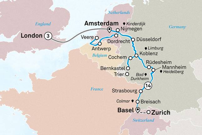 Romantic Rhine & Moselle with London 2027 - 18 Days (from Zurich to London)
