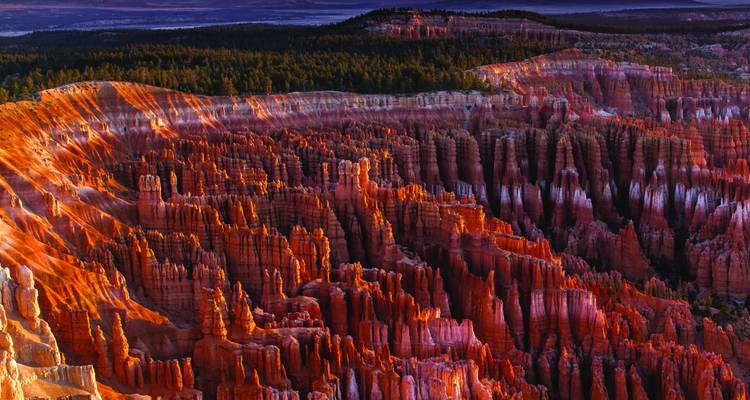Magnifiques formations rocheuses de Bryce Canyon au coucher du soleil.