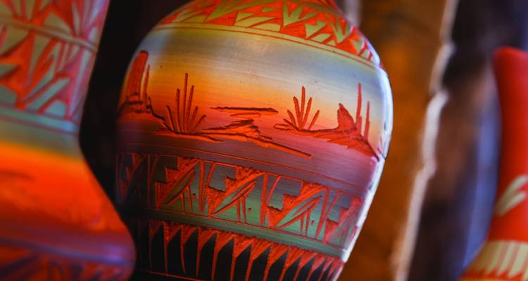 Colorful Native American pottery.