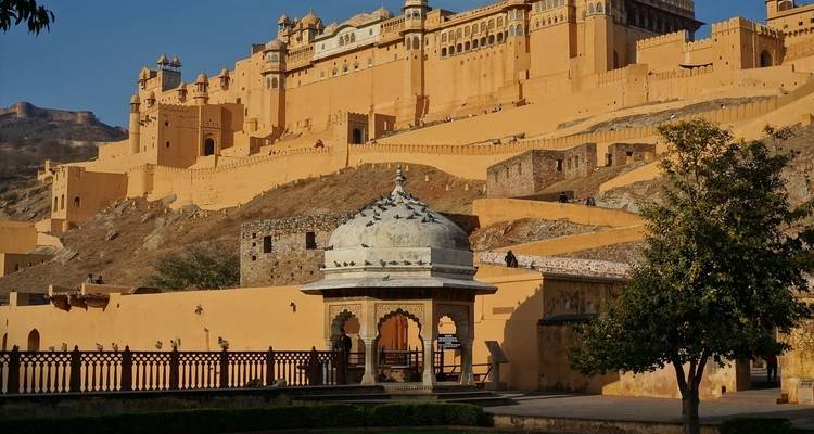 Large yellow fort with intricate details.