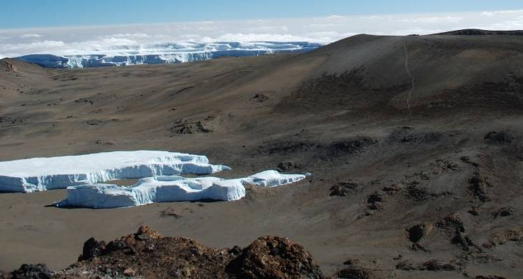 Glaciers on Kilimanjaro under clear skies.