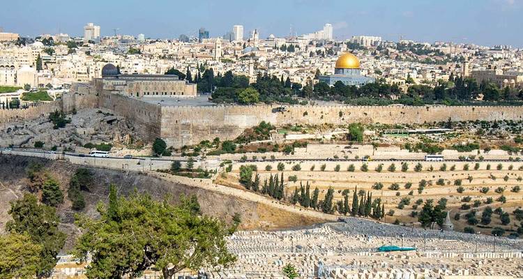 Panoramic view of Jerusalem with the Dome of the Rock.