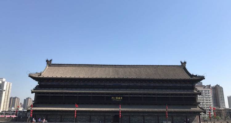 Muralla de la Ciudad de Xi'an con un gran edificio de puerta bajo un cielo azul claro.