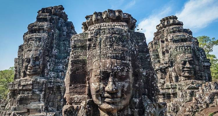 Nahaufnahme der Gesichter des Bayon-Tempels.