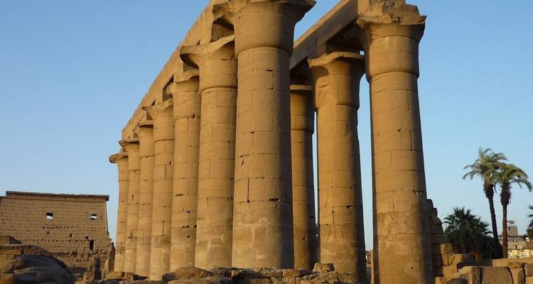 Ancient temple ruins with large stone columns.