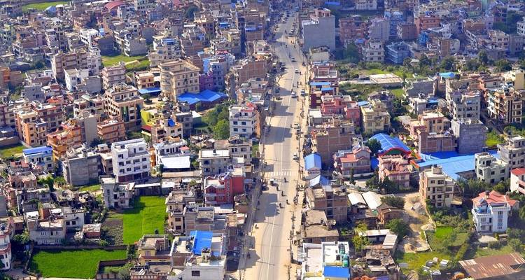 Aerial view of densely packed urban area.
