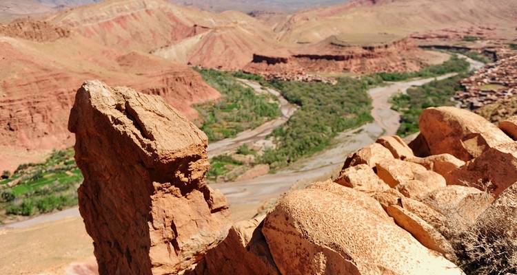 Landscape view of canyons and a river in a valley.