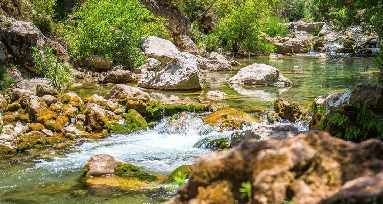 Beek die door een rotsachtig landschap stroomt