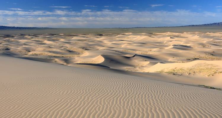 Vue imprenable sur les dunes de sable sous un ciel dégagé.