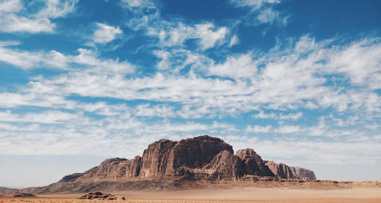 Desert landscape with mountain in Wadi Rum