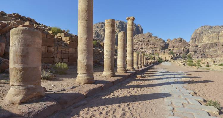 Ancient columns with ruins in Petra