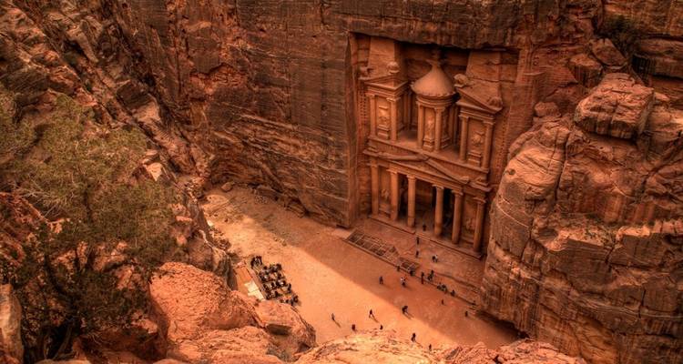 The Treasury in Petra with reddish glow