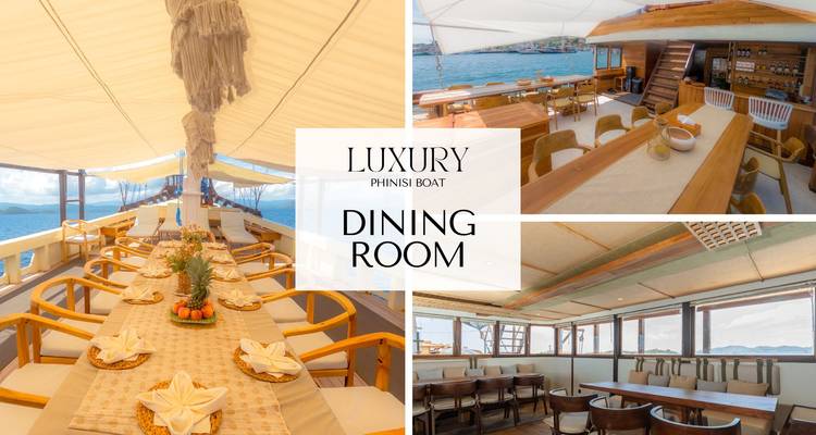 Collage d'élégantes salles à manger à bord avec un grand texte central 'SALLE À MANGER'.