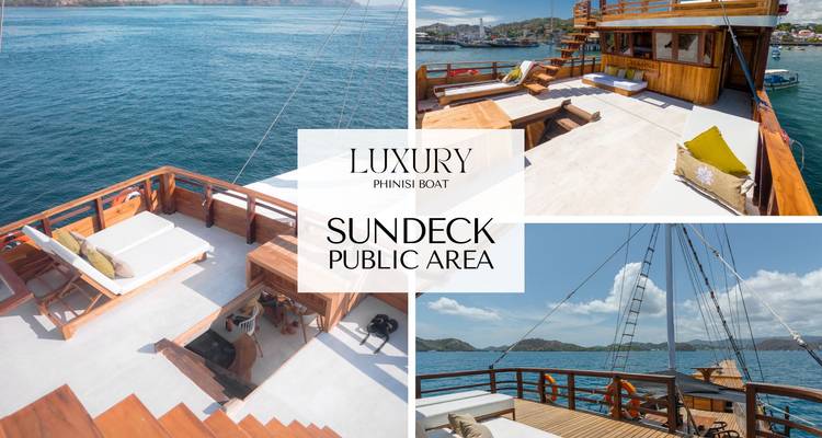 Collage publicitaire d'un espace public de pont-soleil sur un bateau de luxe avec un texte superposé proéminent.