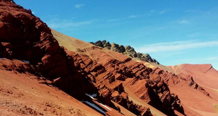 Red rock formations with a clear sky.
