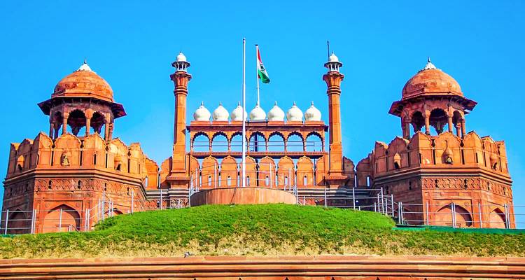 Red Fort with the Indian flag flying high.