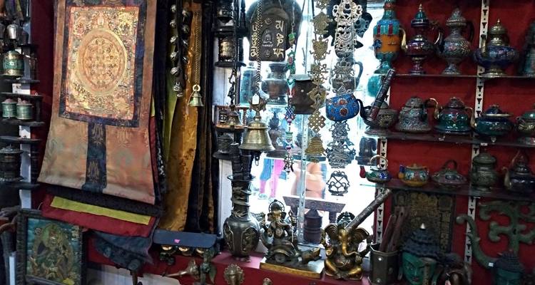 Traditional market stall with various artifacts