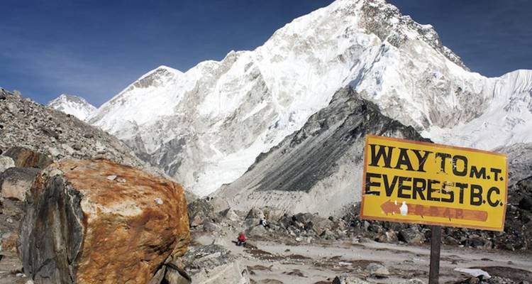 Sign pointing towards Mount Everest Base Camp.