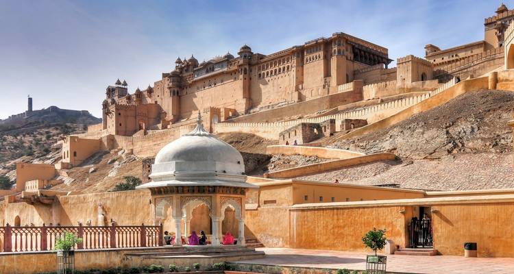 Historic fort with tourists and landscape view