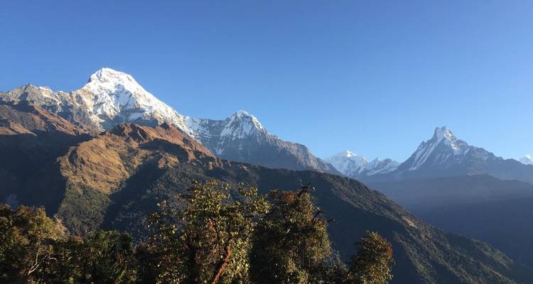 Snowy peaks of the Annapurna mountain range.