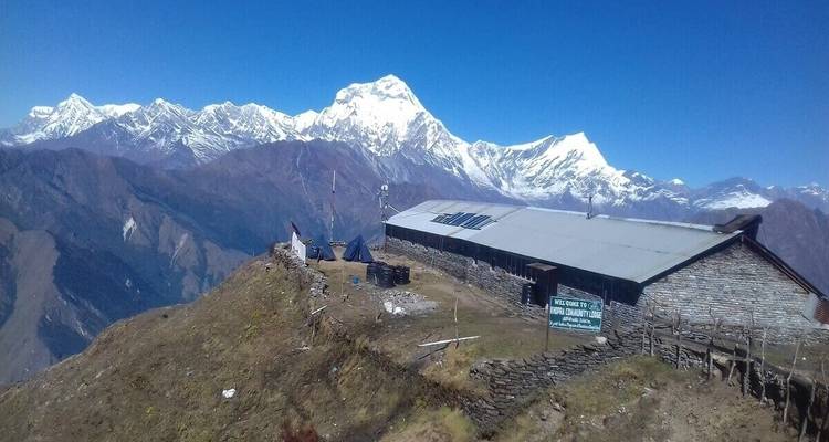 Remote lodge with a view of the Annapurna range.