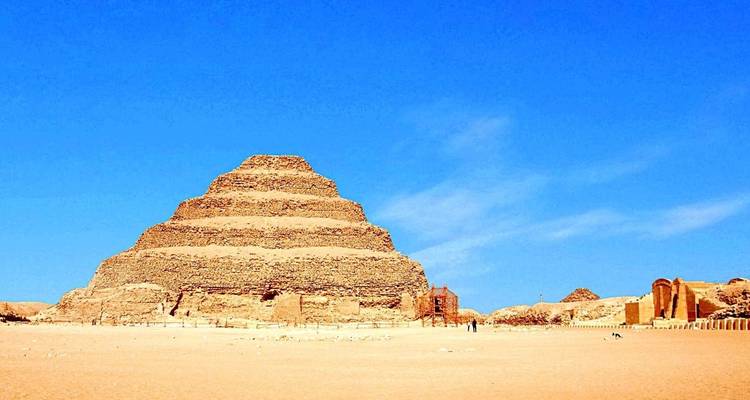 Step Pyramid in a desert landscape.