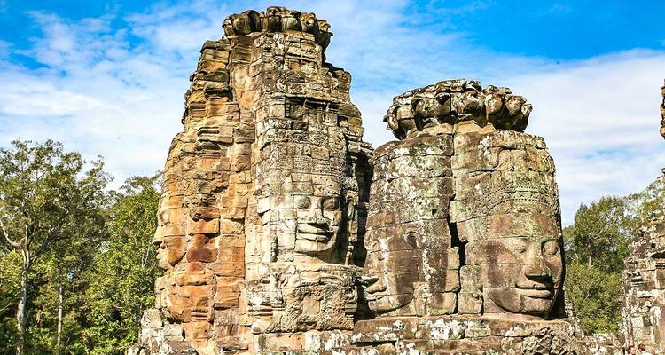 Bayon temple with its iconic smiling stone faces.