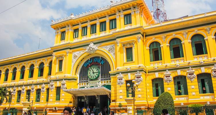 Saigon Central Post Office with people in front