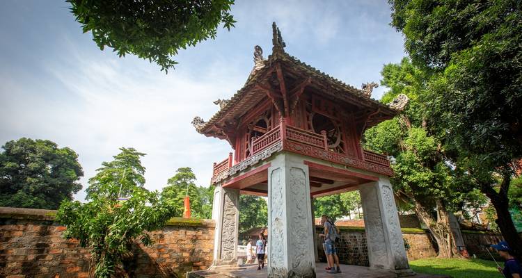 Temple of Literature with tourists visiting.