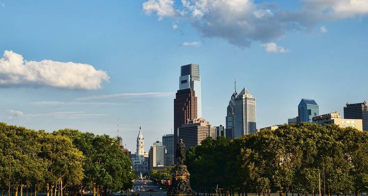 Philadelphia skyline with modern skyscrapers.