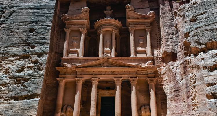 Rock-cut architecture of an ancient facade.