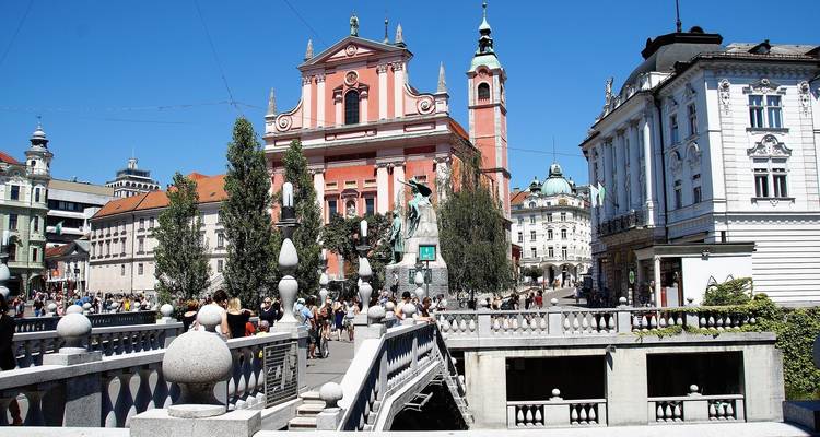Franciscan Church and Prešeren Square in Ljubljana.