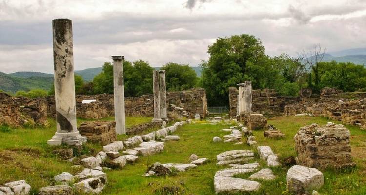 Ruinen einer antiken Stadt in Pella, Griechenland.