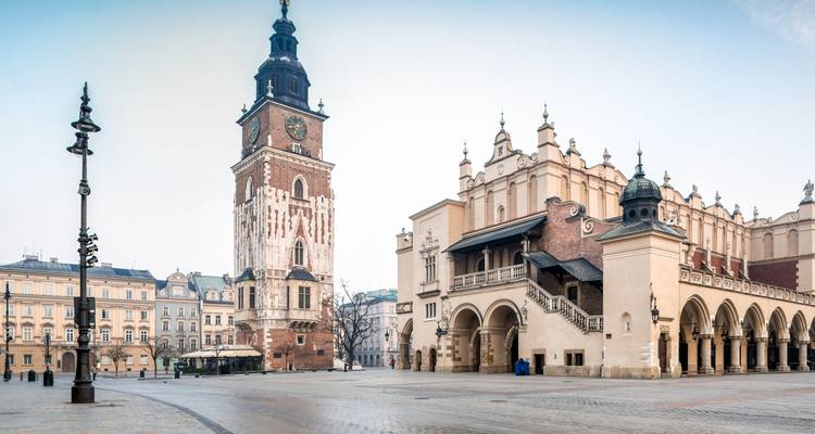 View of historical square and tower.