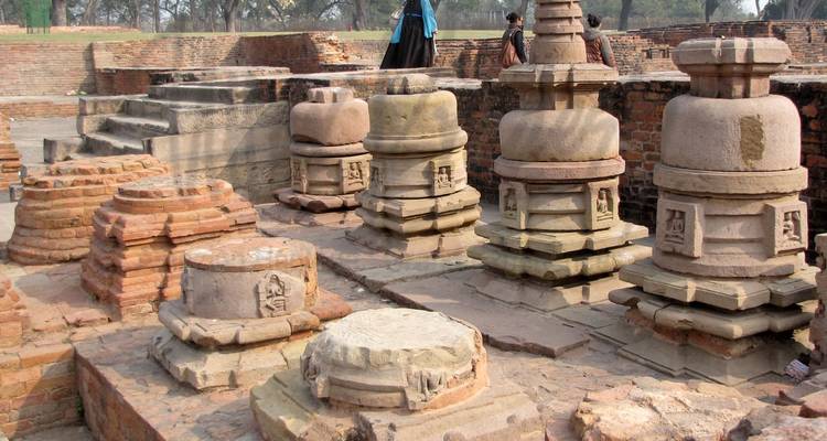 Ancient ruins with brick structures.