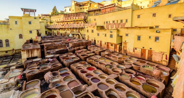 Historic leather tanneries with open-air vats.