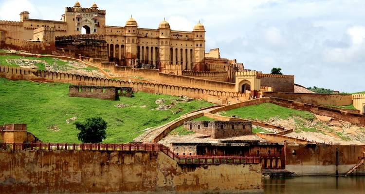 Hilltop fort with large walls and historic architecture.