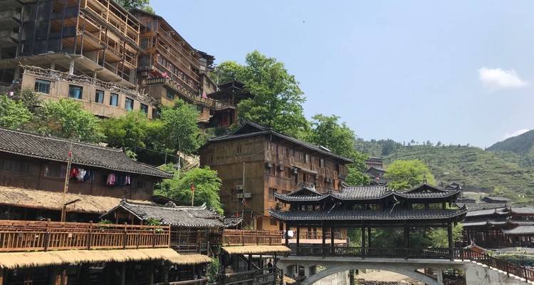 Traditional wooden houses and bridge
