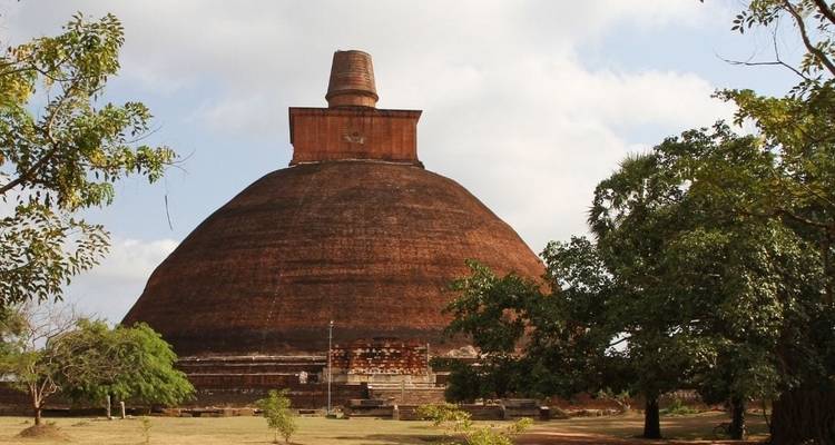 Stupa massif en brique de Jetavanaramaya s'élevant au-dessus des arbres dans la cité antique