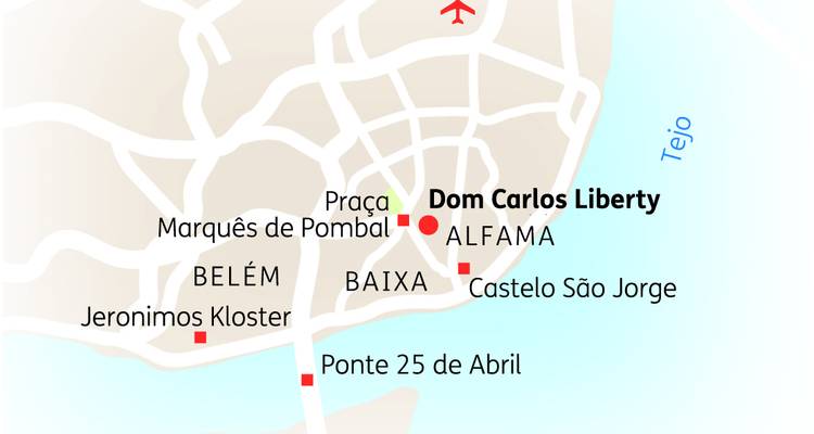 Karte von Lissabon mit verschiedenen Sehenswürdigkeiten.