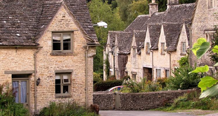 Cotswolds village with stone cottages.