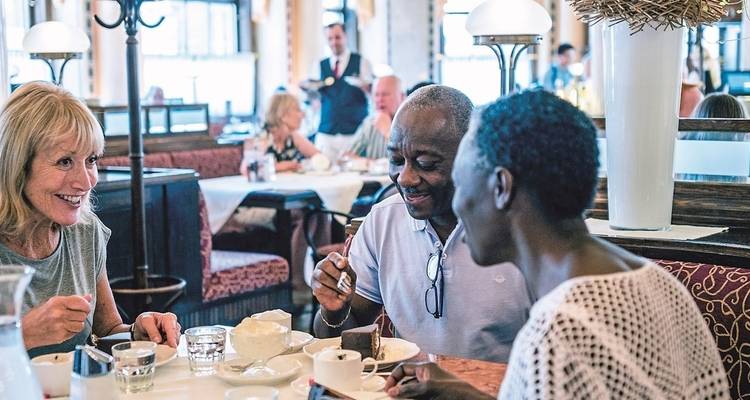 People dining in a restaurant.