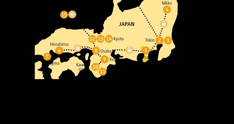 Karte mit Standorten in Japan.
