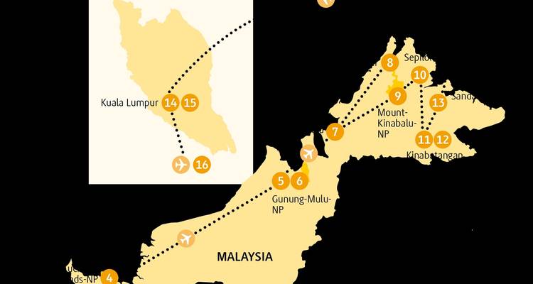 Mapa ilustrado de Malasia.
