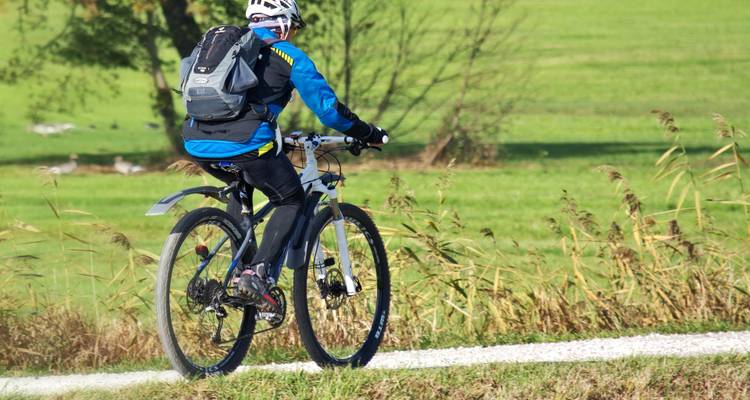 Cycliste roulant sur un sentier de campagne.