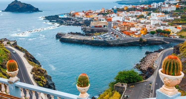 Charming coastal town view with colorful buildings.