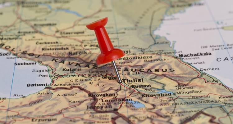 Carte de la Géorgie avec une épingle marquant un emplacement.