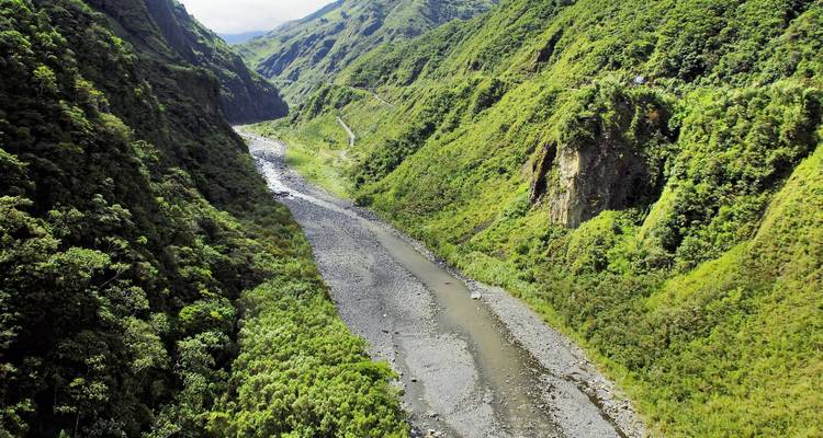 River flowing through lush green canyons.