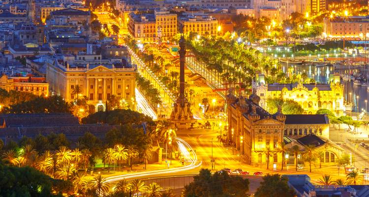 Aerial view of Barcelona at night
