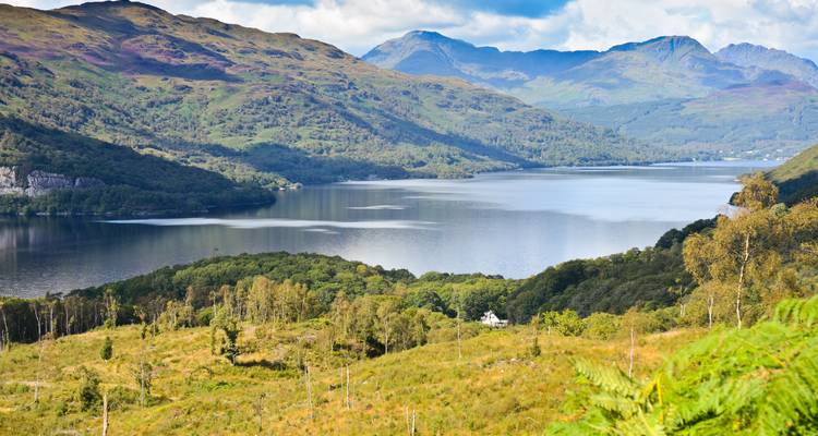 Schilderachtig uitzicht over Loch Lomond met bergen en bos langs de oever.